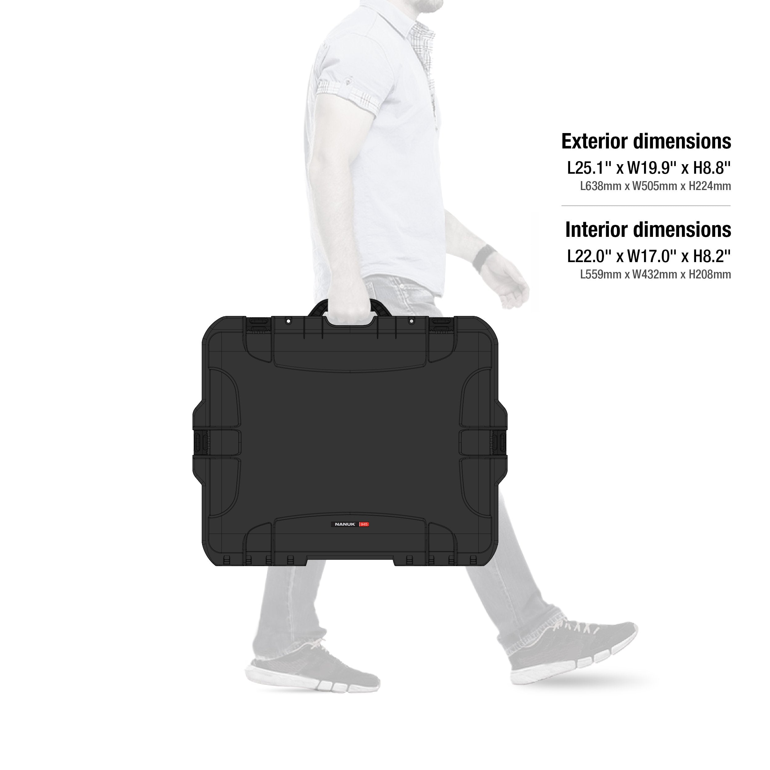 Nanuk 945 Large Series Lightweight NK-7 Resin Waterproof Protective Case with Padded Dividers, Black