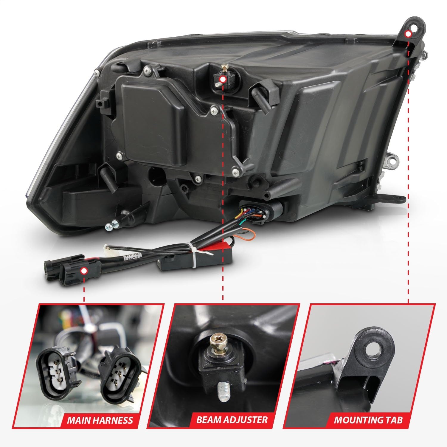 09-18 Dodge Ram 1500/2500/3500 ANZO LED Plank Style Headlights Switchback + Sequential - Hyper Black