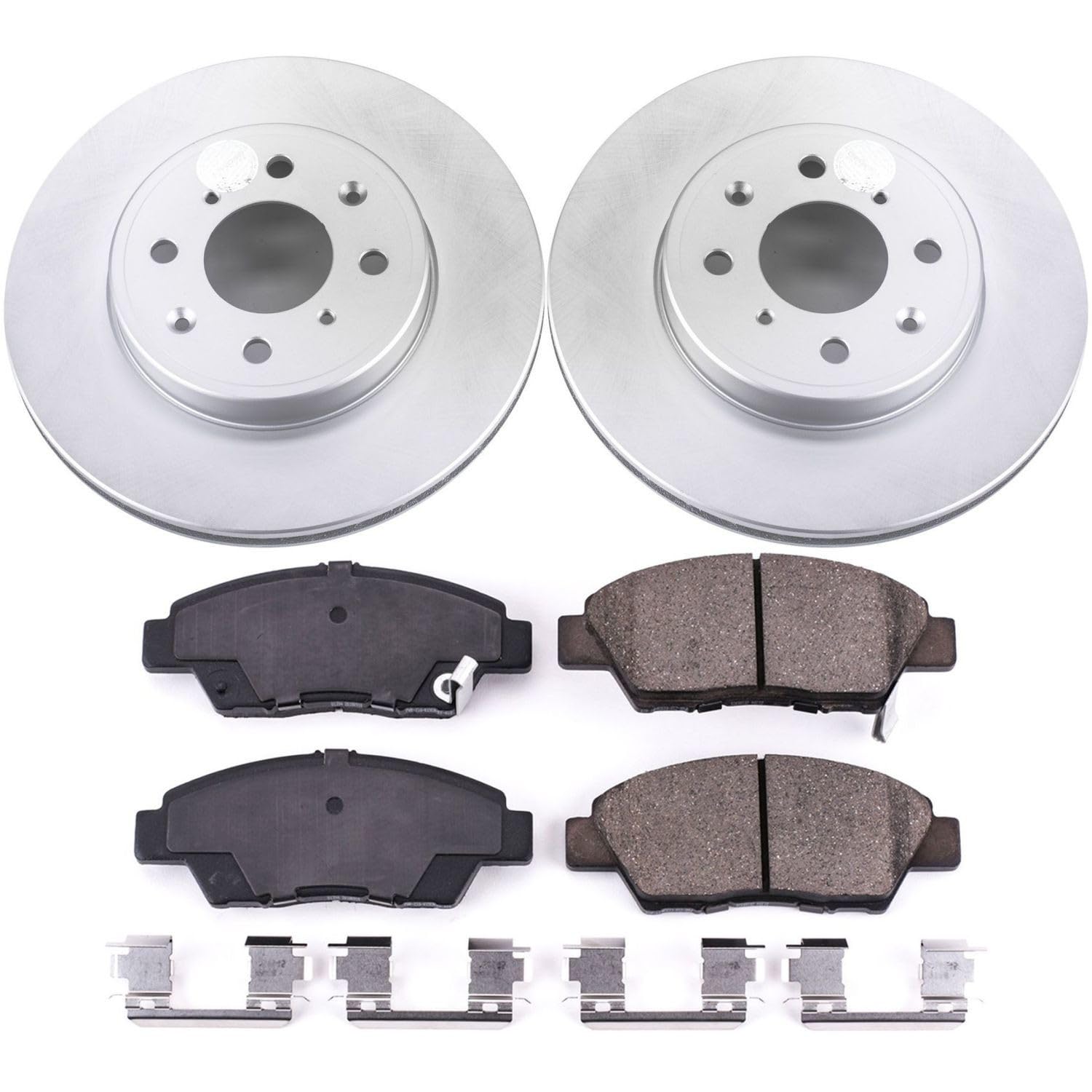 Coated Power Stop CRK7032 Brake Rotor and Ceramic Brake Pads- Front For Honda Fit 2015-2020 [Model Specific]