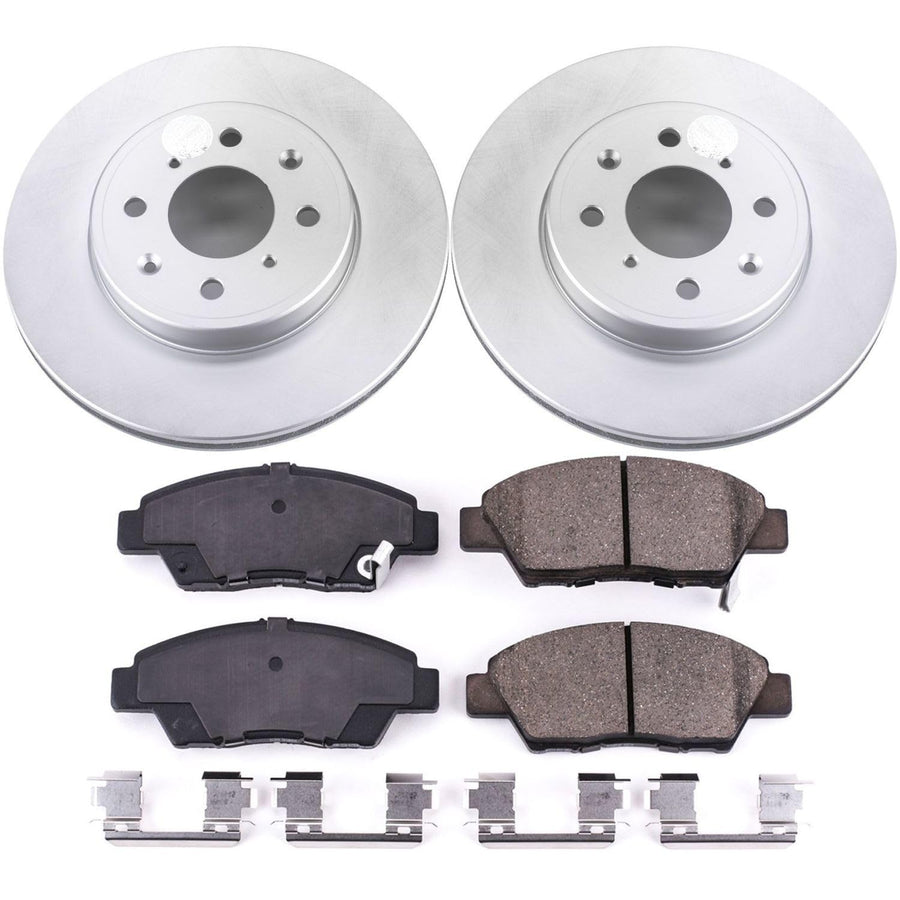 Coated Power Stop CRK7032 Brake Rotor and Ceramic Brake Pads- Front For Honda Fit 2015-2020 [Model Specific]