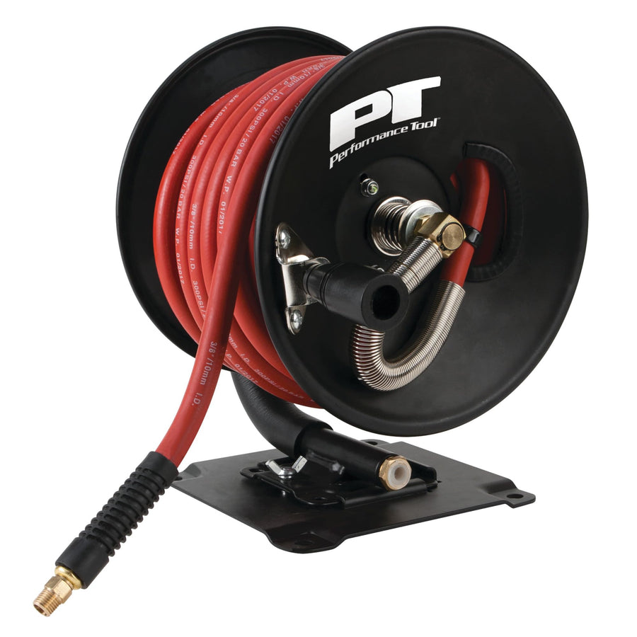 Quick Mount Performance Tool M672 Hand Crank Air Hose Reel (3/8-Inch Air Hose x 50 ft. Capacity, Hose Included)