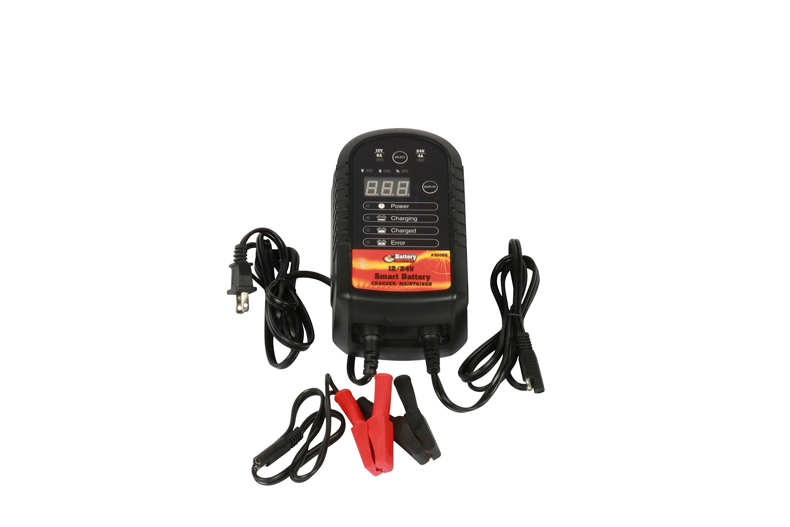 Battery Doctor WirthCo 20068 Black CEC Certified Smart Battery Charger and Maintainer (12V to 24V, 4 Amp to 8 Amp)