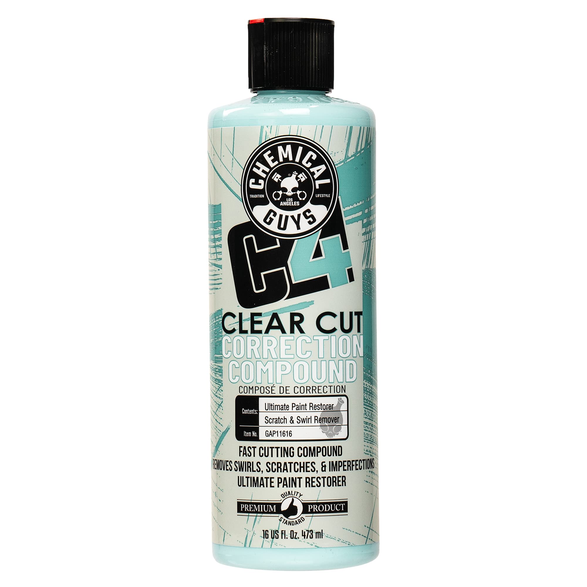 C4 Clear Cut Correction Compound Chemical Guys - Professional Paint Correction Polish for Cars, Trucks, SUVs, and RVs - Swirl, Hologram and Scratch Remover for a Smooth, Glossy Finish, 16 fl oz