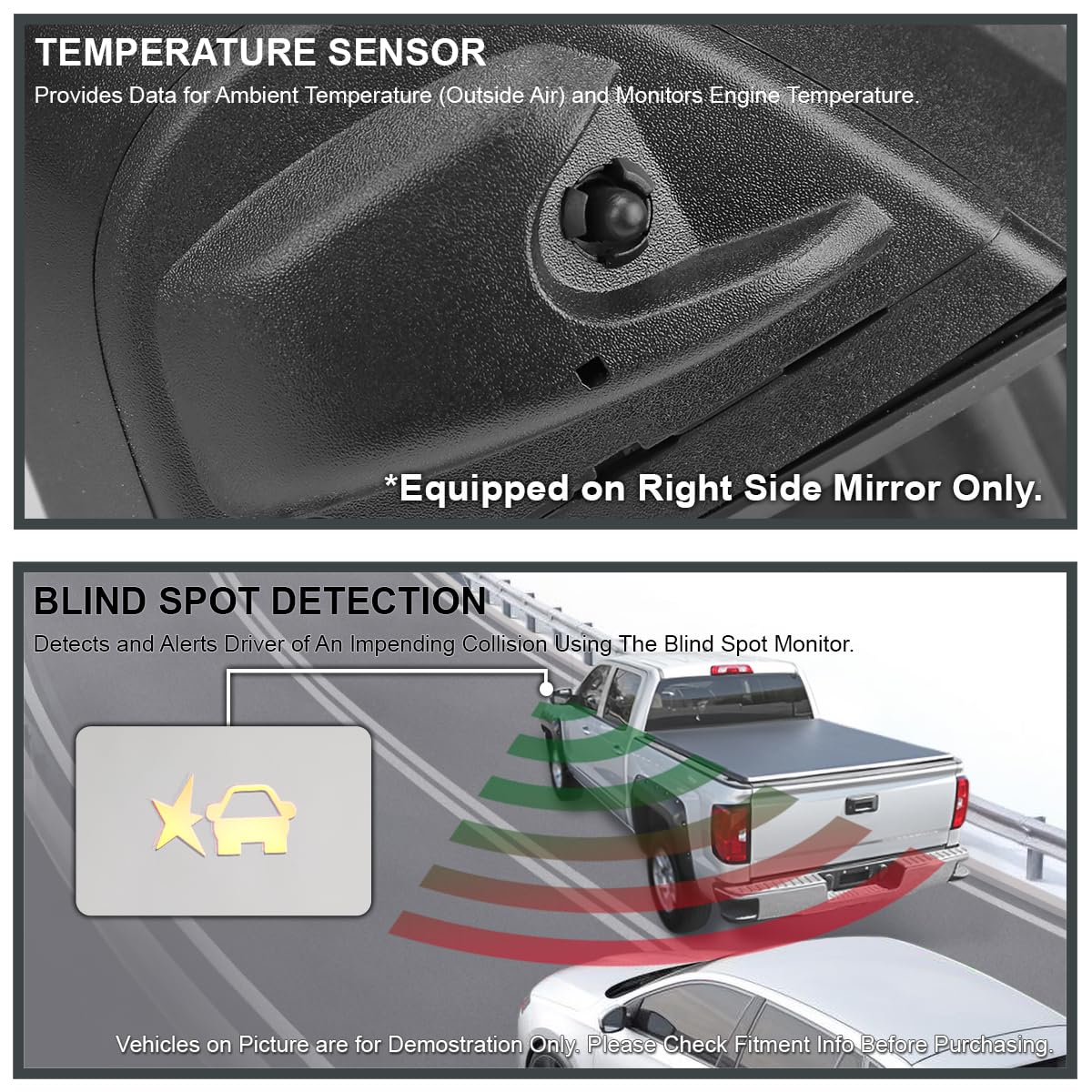 Spec-D Tuning Power Chrome Heated Towing Mirrors w/Smoke LED Signal, Temperature Sensor Compatible with 2020-2025 Chevy Silverado, GMC Sierra 2500HD 3500HD, Left + Right Pair