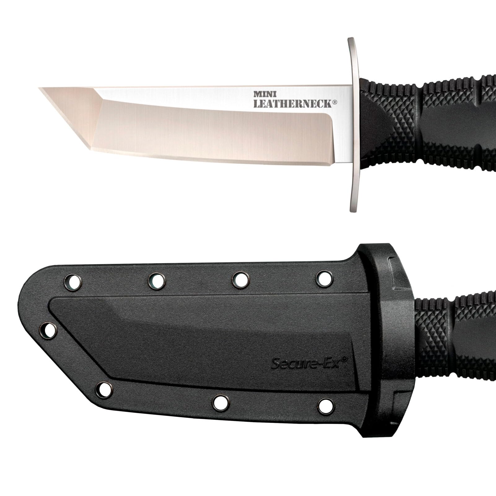 Cold Steel Tanto Point Mini Leatherneck Compact Lightweight 3.5" 8CR13MOV Steel Fixed Blade Outdoor Hunting Utility Knife, 3.25" Textured Ergonomic Kray-EX Handle, Secure-EX Sheath