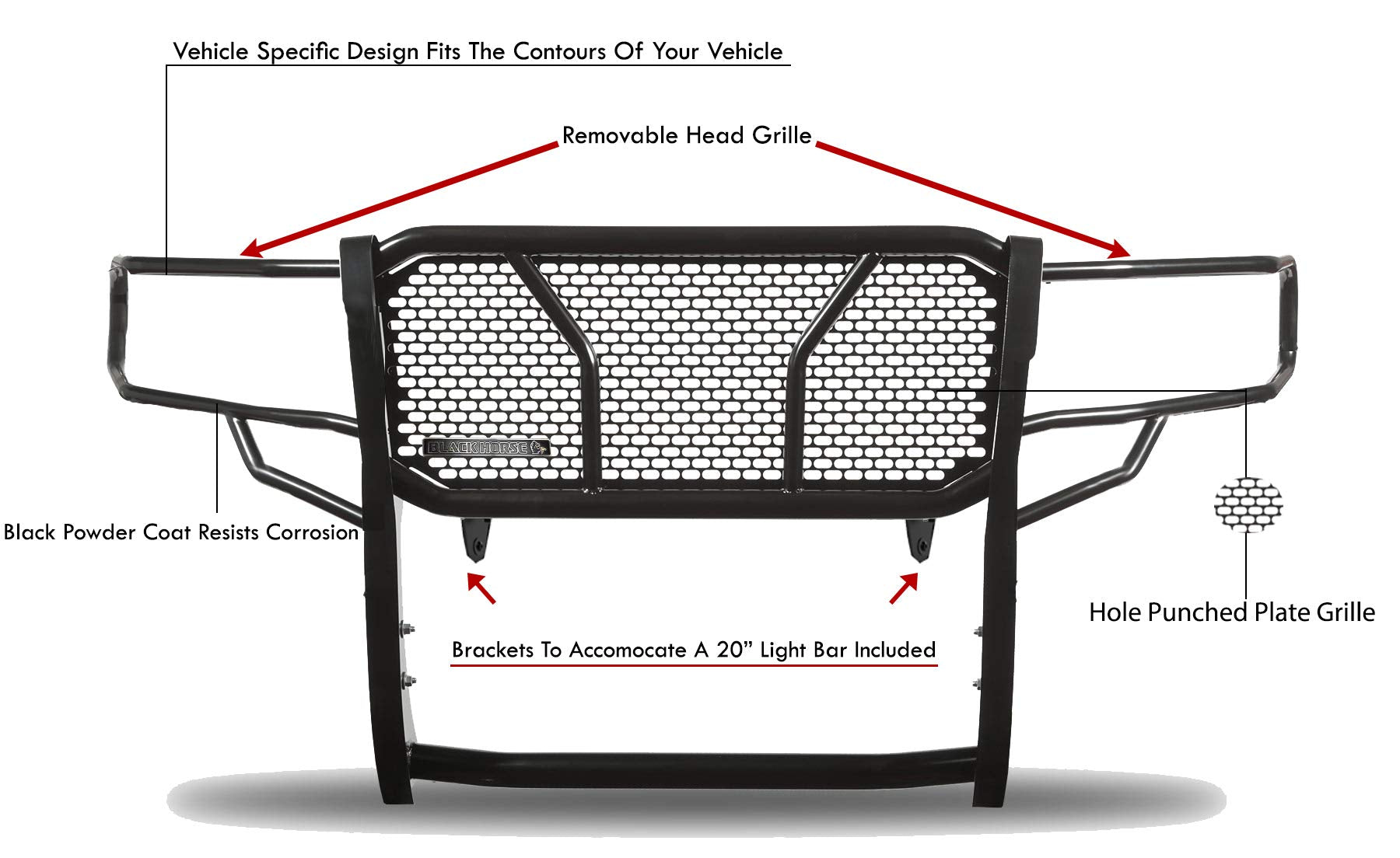 Heavy Duty Black Horse Rugged Grille Brush Bumper Guard Modular Black Compatible with 2019-2025 Dodge Sprinter/Mercedes Benz 1500/2500/3500-RU-DOSP19-B