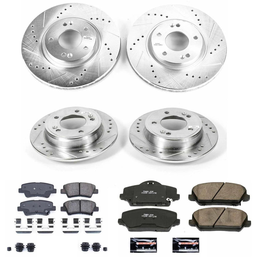 Power Stop K6934 Z23 Carbon Fiber Brake Pads Front and Rear with Drilled & Slotted Brake Rotors Kit For Kia Forte Koup 2014-2016, Kia Forte5 2014-2016 [Model Specific]