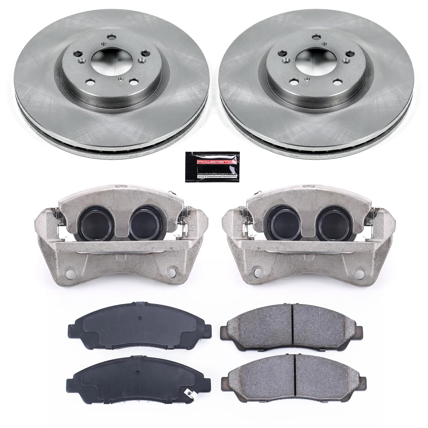 Power Stop KCOE5370A Front Caliper Brake Kit- Brake Rotors, Brake Pads and Ceramic Brake Calipers For Honda Pilot 2009-2015 [Model Specific]
