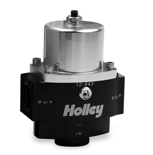 Holley 12-843 4.5-9 PSI Adjustable 10AN Inlet / 2 x 8AN Outlet Billet Fuel Pressure Regulator, Black Anodized
