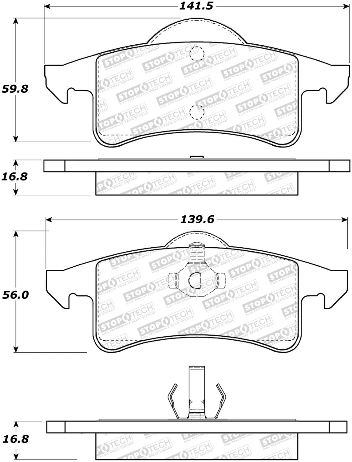 Rear StopTech 308.07910 Brake Pads with Shims and Hardware Street