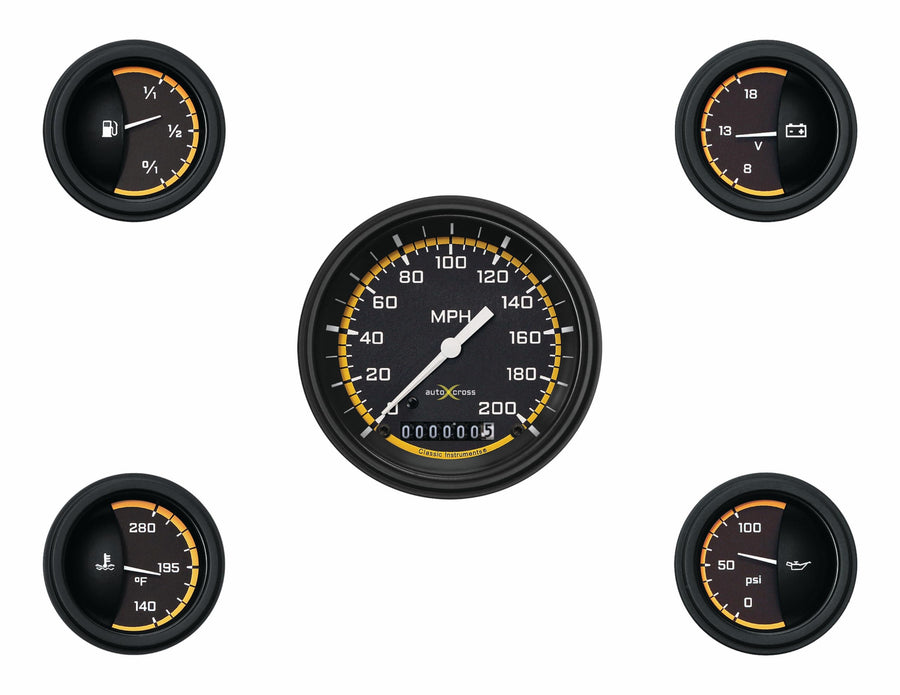 AX00YBLF Classic Instruments Autocross Yellow 6 Gauge Set