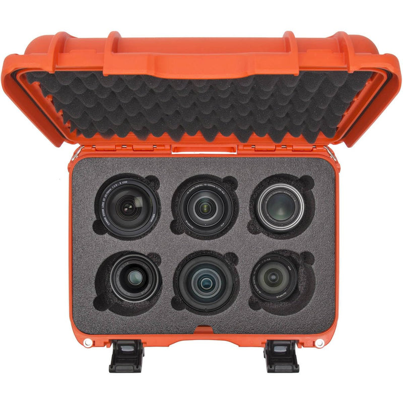 Waterproof Nanuk 918 Hard Case with Custom Foam Insert for 6 Lenses - Orange