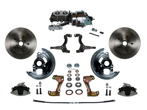 Power LEED BRAKES Front Disc Brake Conversion Kit With 7" Dual Chrome Booster Cast Iron Chrome Top M/C Disc/Drum Side Mount