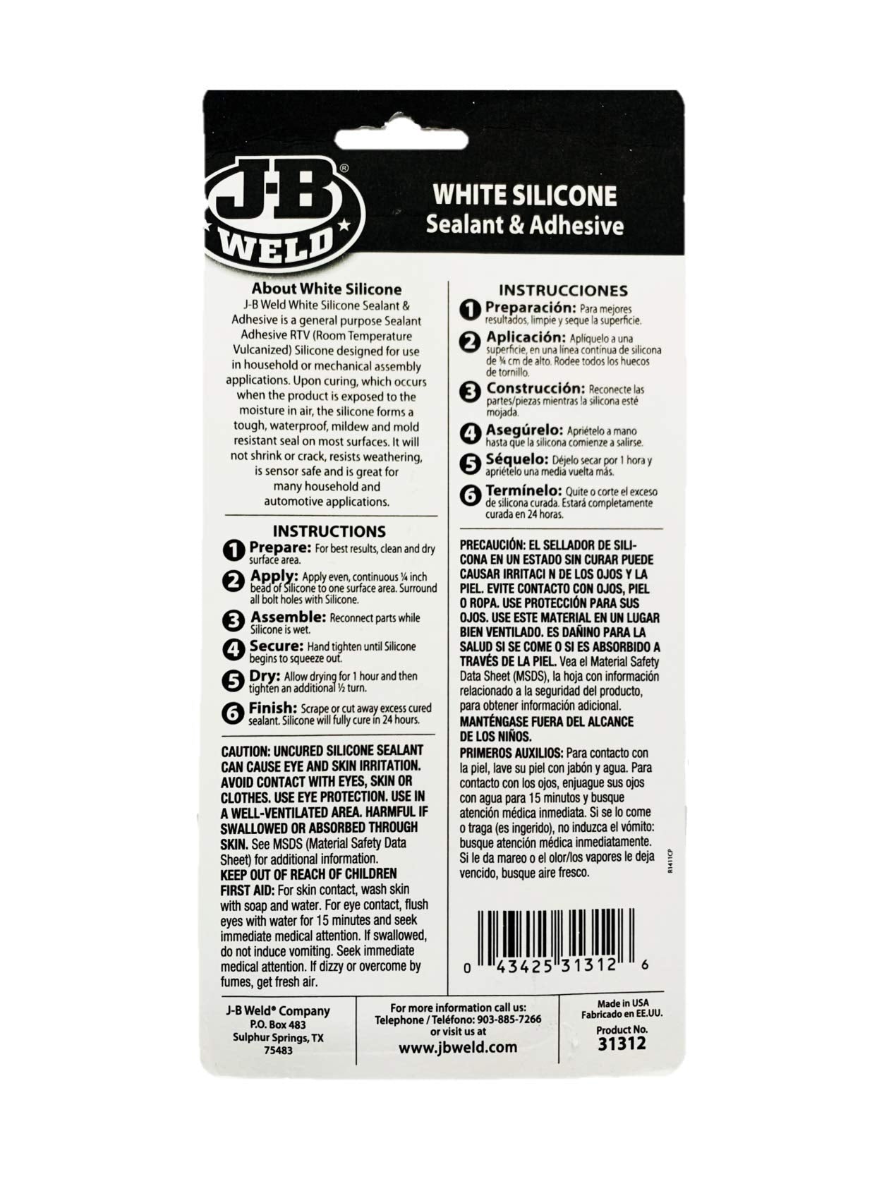 All-Purpose J-B Weld 31312 White RTV Silicone Sealant and Adhesive - 3 oz.