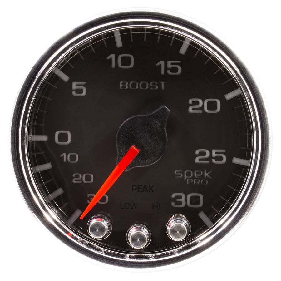 AutoMeter Gauge P30231 Boost (Spek-Pro 2 1/16", 30Inhg-30Psi, Stepper Motorwith Peak & Warn, Black/Chrome, Spek-Pro)