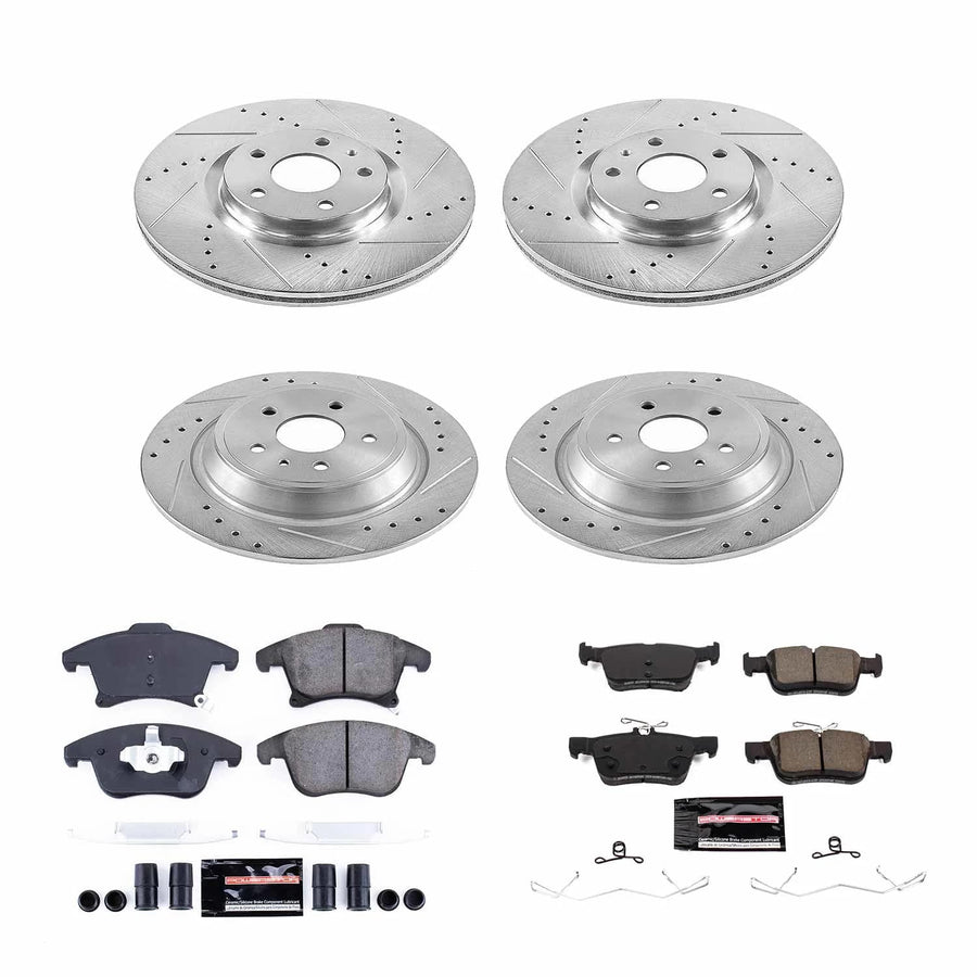Z23 Power Stop K8534 Front and Rear Brake Kit-Drilled/Slotted Brake Rotors & Carbon Ceramic Brake Pads For Ford Fusion 2017-2020 [Model Specific]