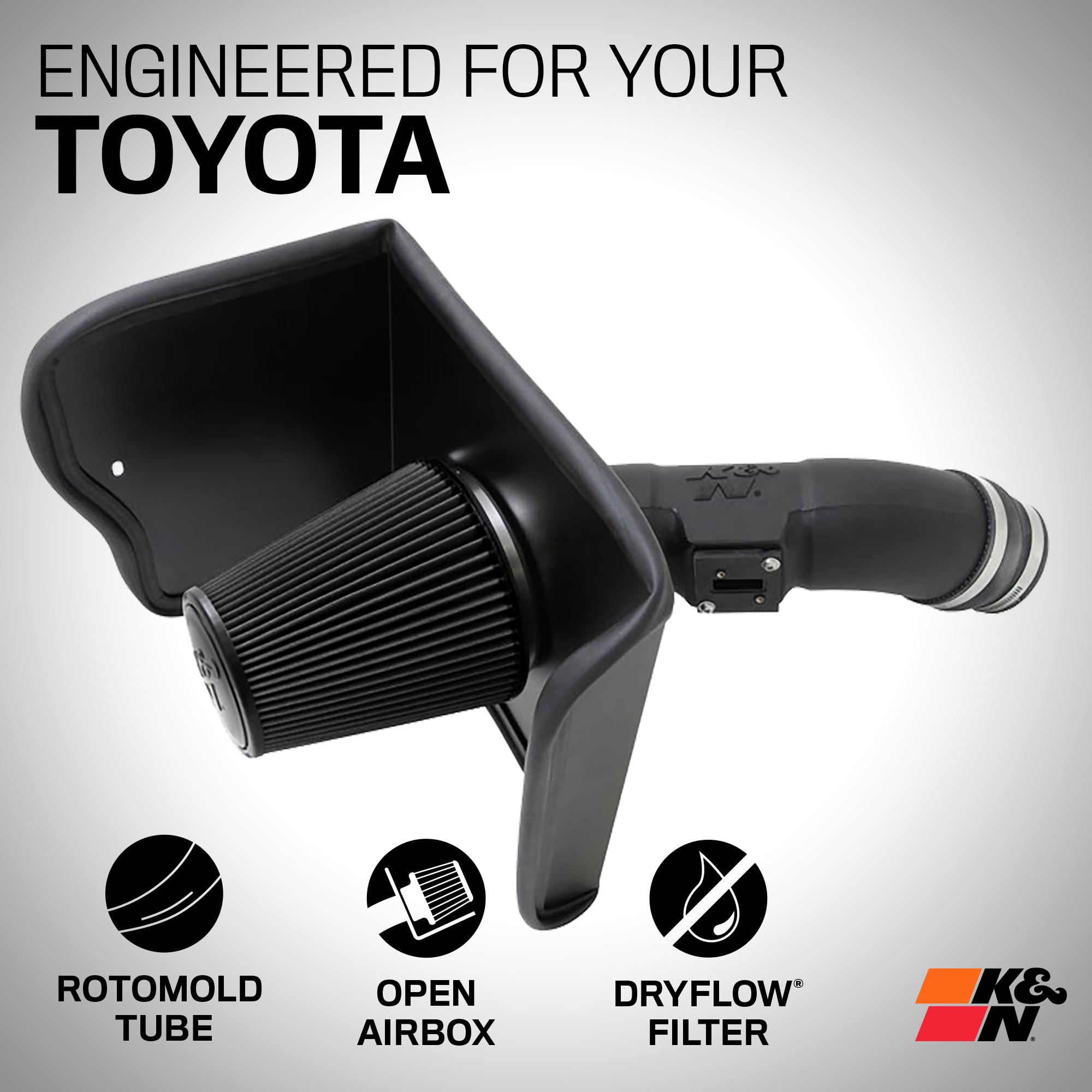 Cold Air Intake System K&N: Dry-Flow Air Filter, Increase Performance & Towing: Compatible with 2012-2021 Toyota, Sequoia, Tundra, 30-9036