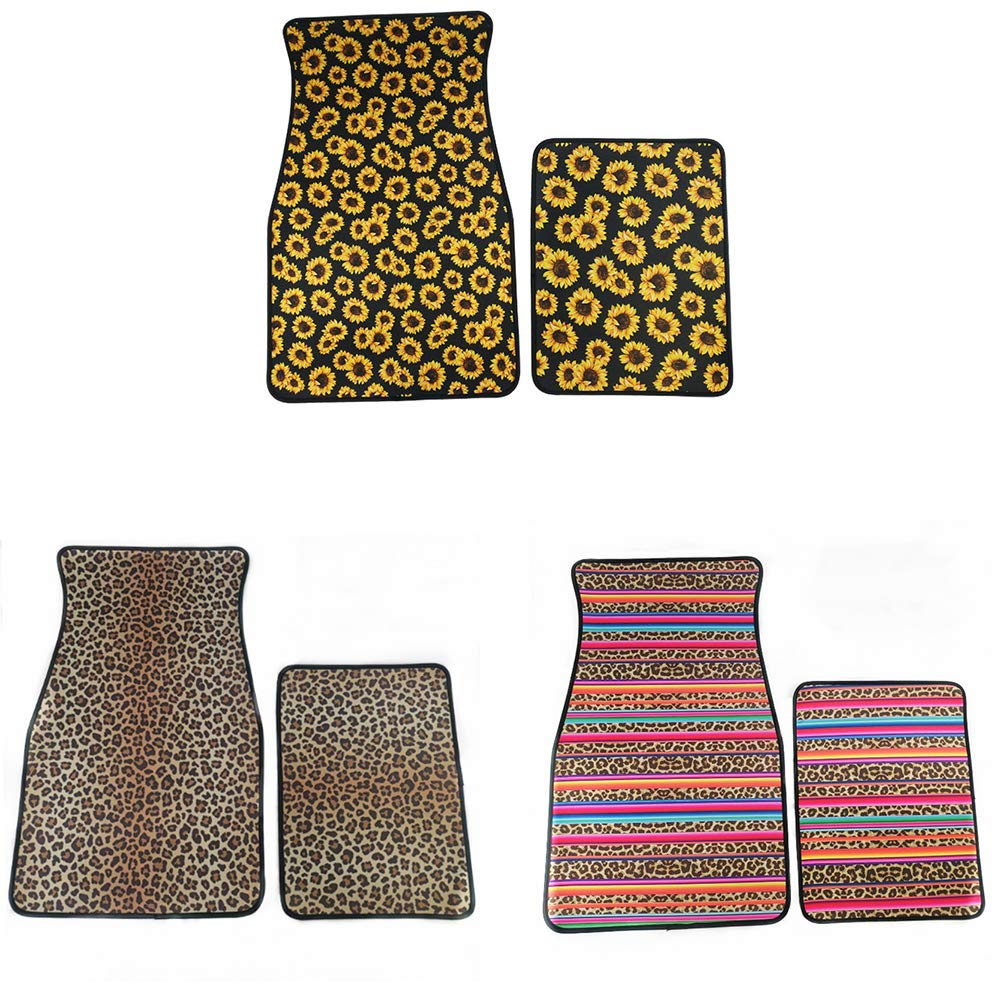 HilMe Car Mats, Waterproof 2pcs non-slip Neoprene Universal Car Floor carpet with black edge Sunflower, Leopard Print