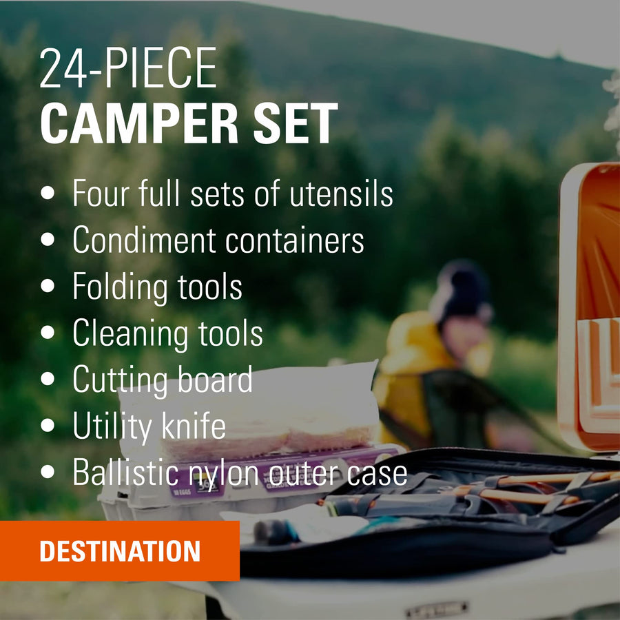 GSI Outdoors Kitchen Destination Set 24‑Piece, Full Camp Kitchen Kit, Cutlery for Persons, Pivot Tools, Spice Shakers & Carry Travel Case