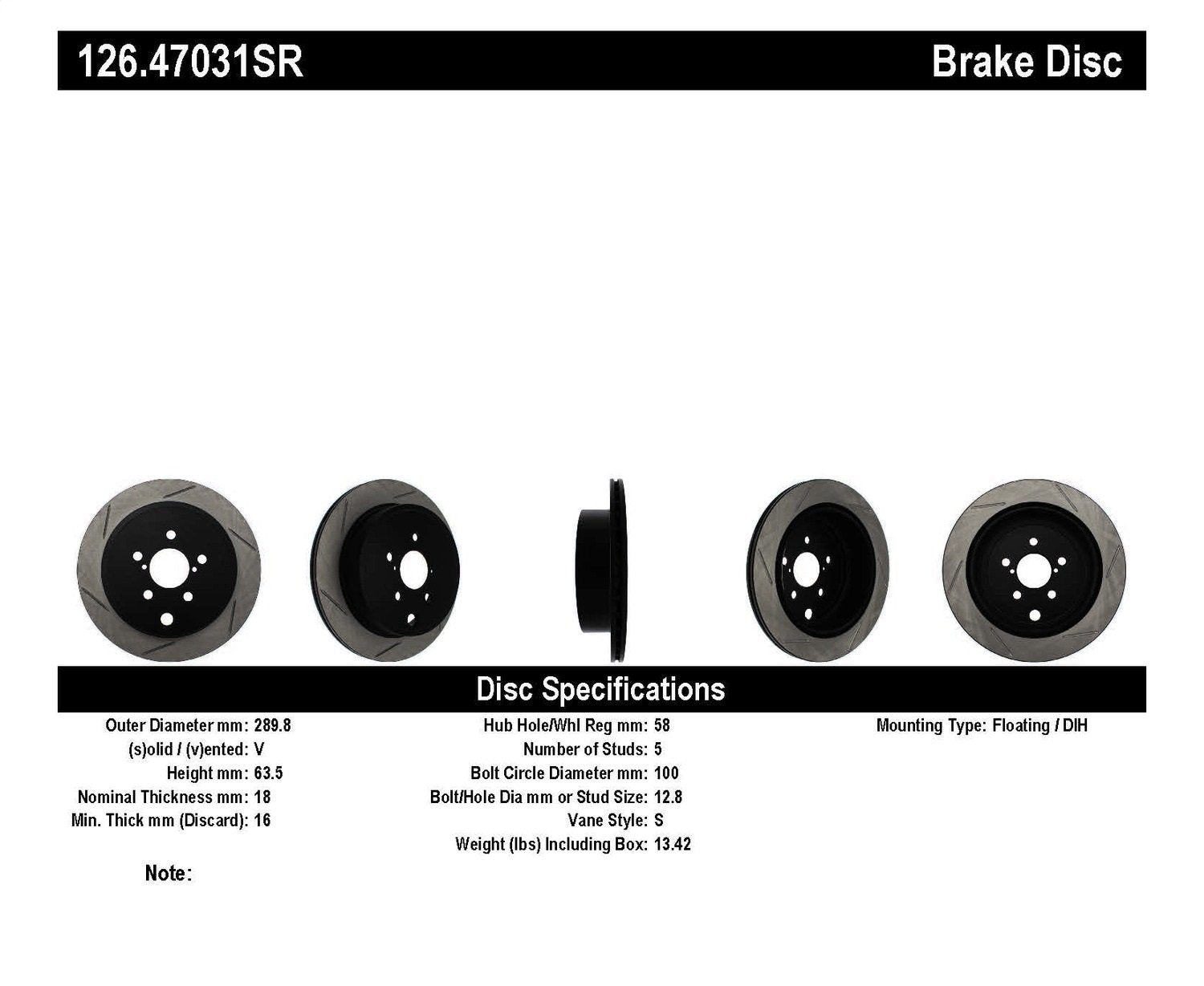 Rear Right StopTech 126.47031SR Sport Slotted Brake Rotor