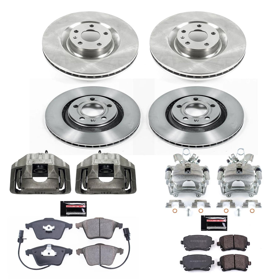 Power Stop Autospecialty KCOE4010 Replacement Front and Rear Caliper Kit-Rotors, Ceramic Brake Pads, Calipers For Audi S4 2004-2009 [Model Specific]