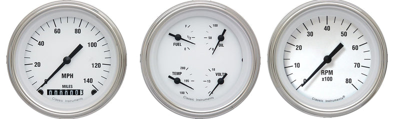 WH03SLC Classic Instruments White Hot 3 3/8" Speedo/Quad/Tach - GM