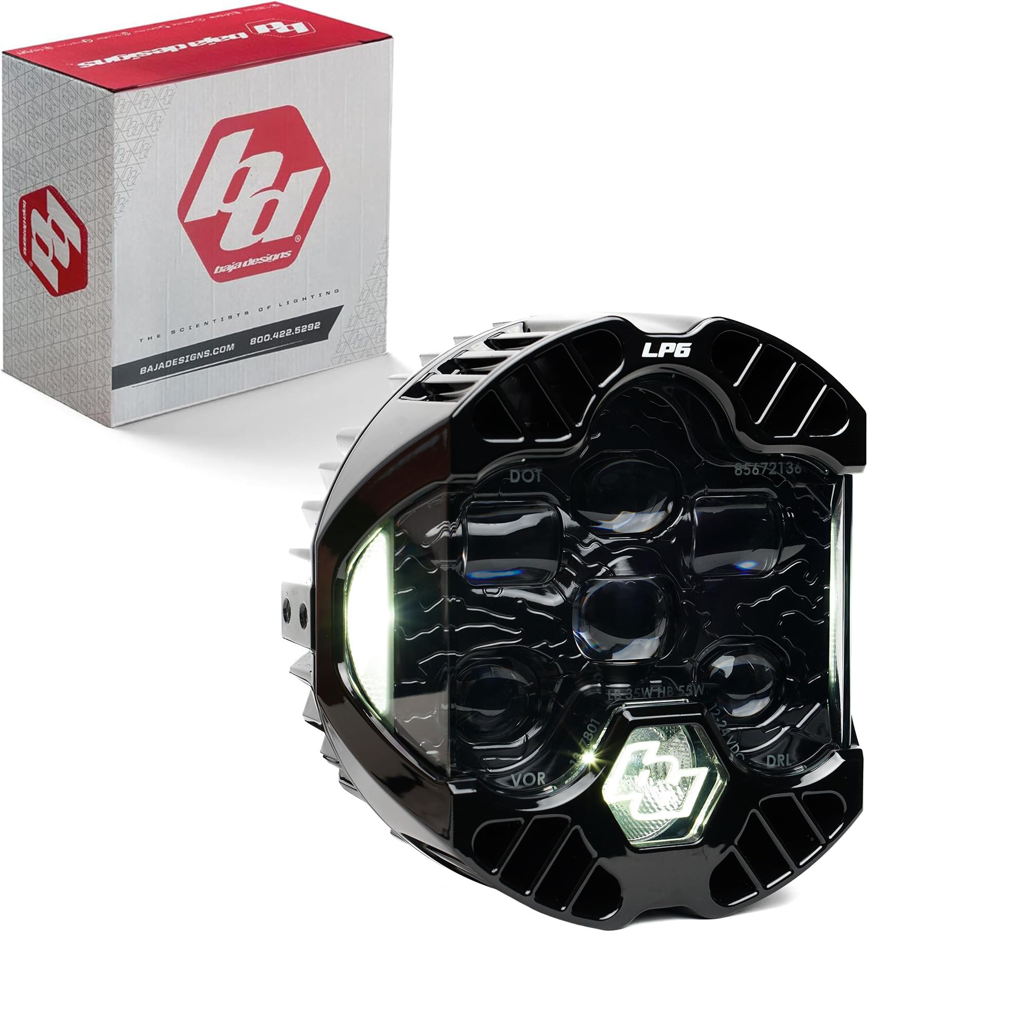 Baja Designs LP6 DOT SAE 6.5" Road-Legal LED Headlight – High/Low Beam Functionality with Clear DRL - Universal Fit for Motorcycle, Jeep, & Off-Road (Single)