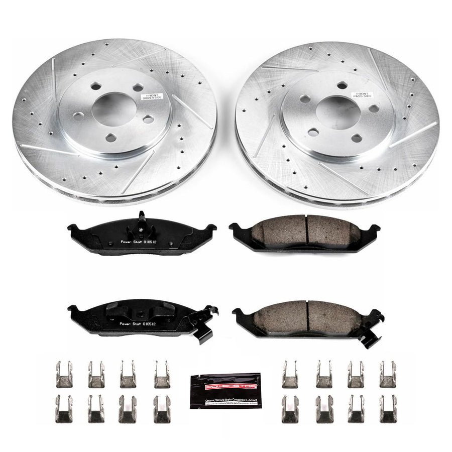 Power Stop K1679 Z23 Carbon Fiber Brake Pads with Drilled & Slotted Brake Rotors Kit Front