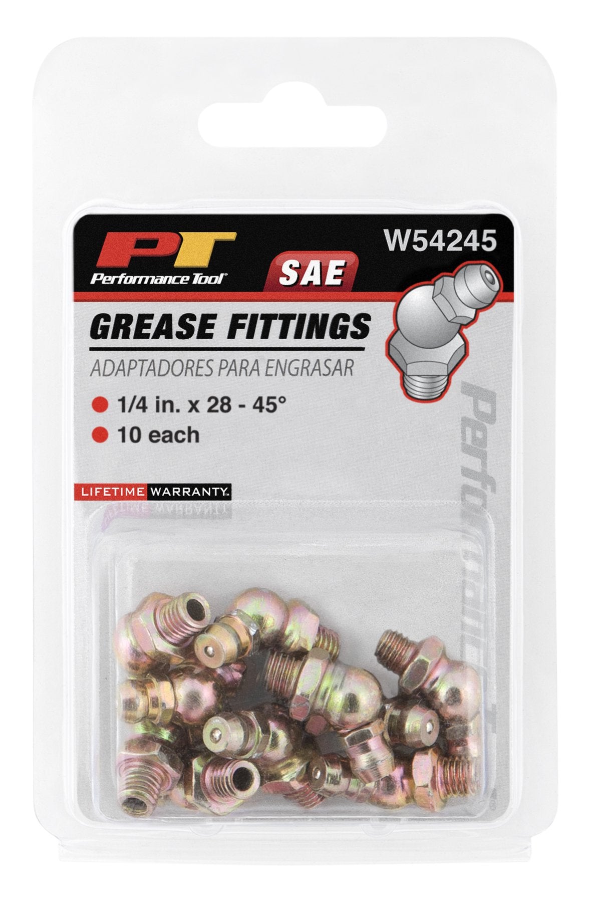 W54245 Performance Tool 1/4-Inch x 28-Inch 45 Grease Fitting, (Pack of 10)