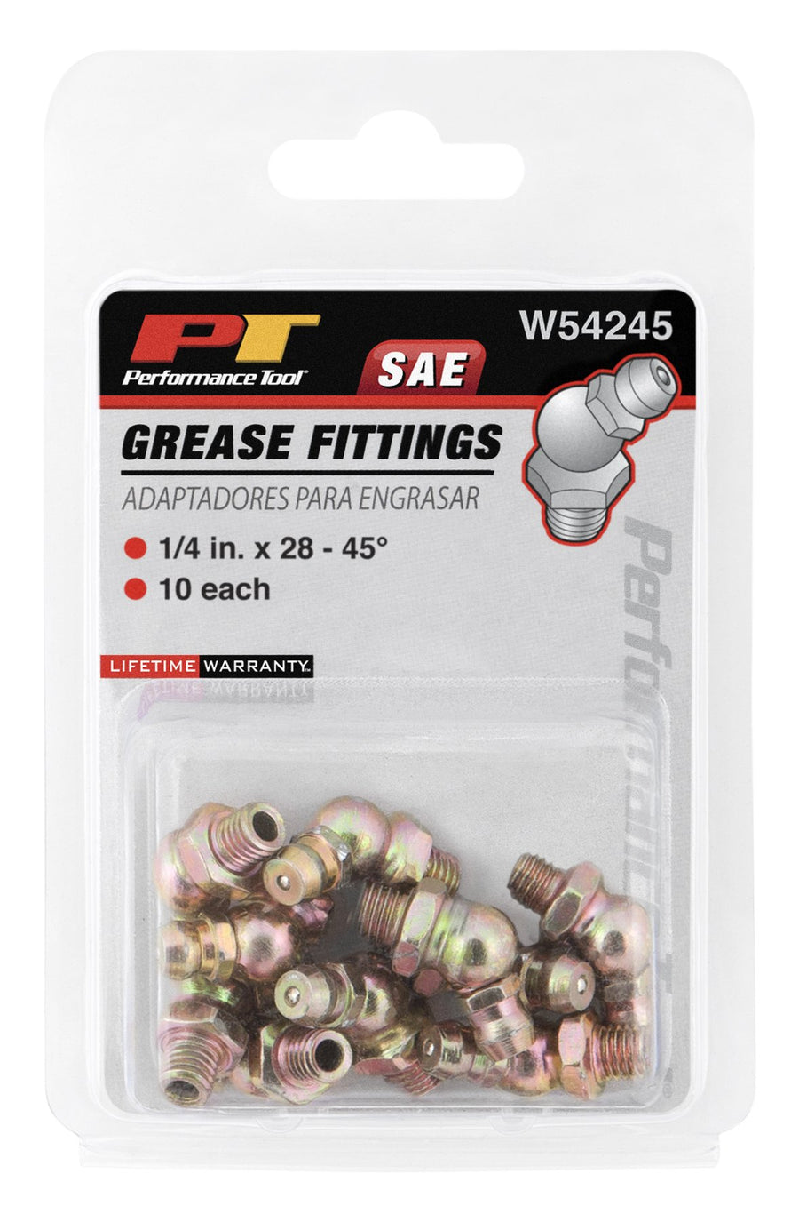 W54245 Performance Tool 1/4-Inch x 28-Inch 45 Grease Fitting, (Pack of 10)