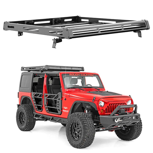 Roof Rack Rough Country for Jeep Wrangler JK (2007–2018) - Heavy-Duty Cargo Rack, Freedom Top Compatible, Low-Profile Overland Design