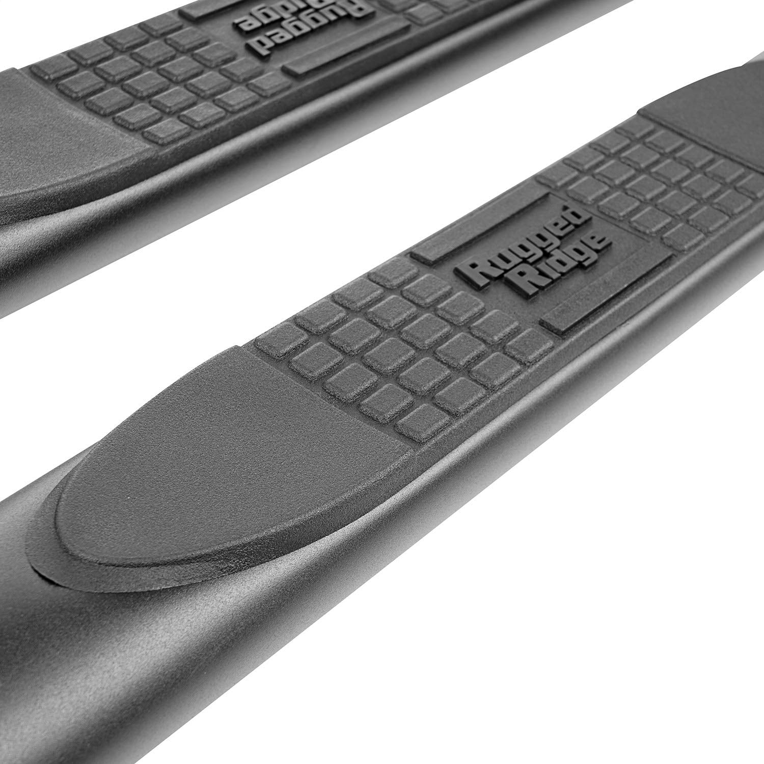 4-Inch Rugged Ridge Oval Side Step, Fine Textured Black; 2020-Current Jeep Gladiator JT