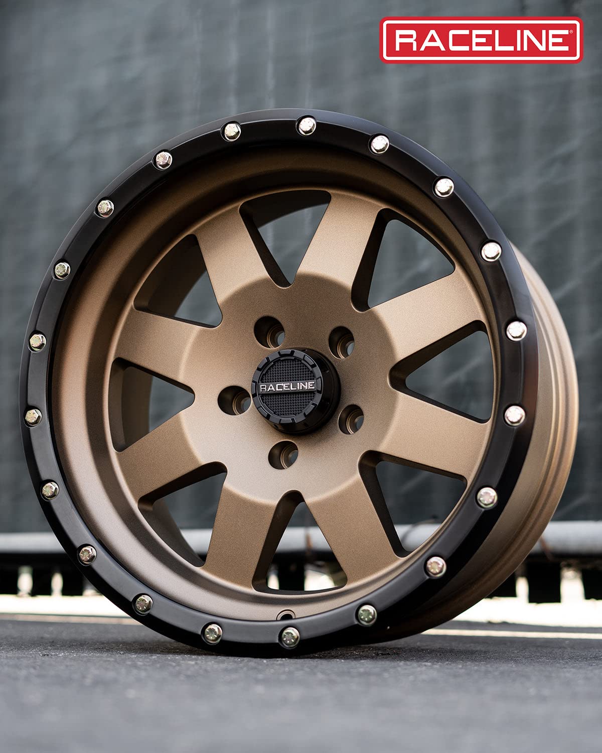 935BZ Raceline Wheels DEFENDER Wheel Bronze 18X9"8X165.1 Bolt Pattern -12mm Offset/(4.5"B/S) 8 Spoke Aluminum Passenger Car Wheels, Full Size Replacement Bronze Car Rims