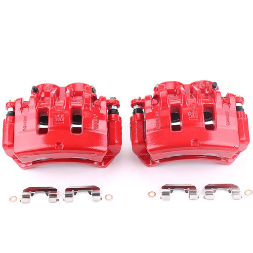 Power Stop Pair of High-Temp Red Powder Coated Front Calipers For Cadillac CTS 2008-2014, Cadillac STS 2009-2011 [Model Specific]