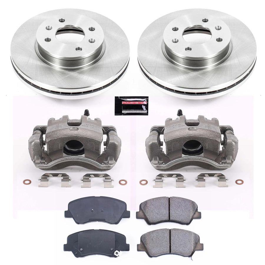 Power Stop KCOE6508 Front Caliper Brake Kit- Brake Rotors, Ceramic Brake Pads and Brake Calipers For Hyundai Accent 2012-2017, Kia Rio 2012-2017 [Model Specific]