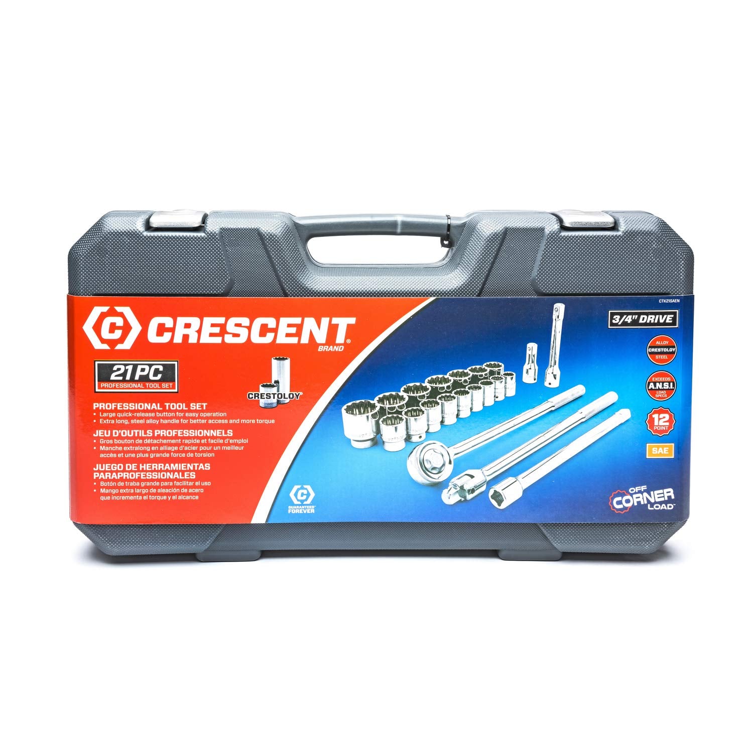 21 Piece Crescent 3/4" Drive 12 Point Standard SAE Mechanics Tool Set - CTK21SAEN