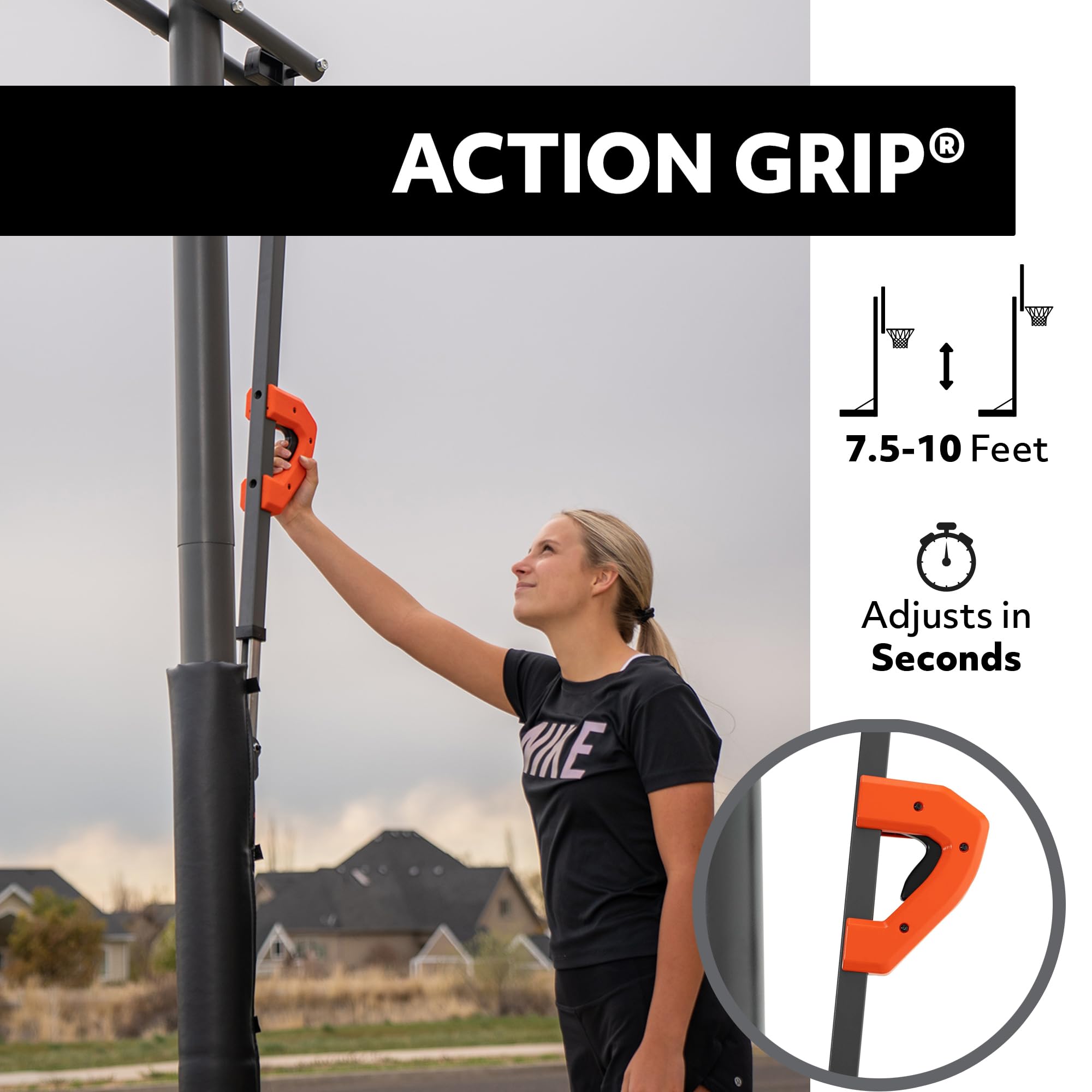 Lifetime Basketball Hoop Adjustable In-Ground, Action Grip Height Adjustment 7.5-10 Ft, 50-Inch Shatterproof Fusion Backboard, Slam-It Rim, Powder-Coated Steel Pole