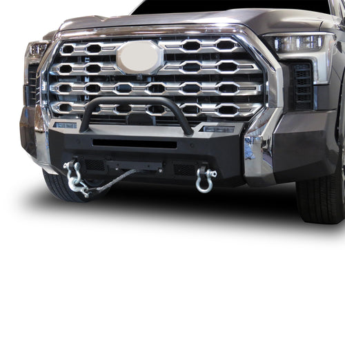 Heavy Duty Black Horse Armour III Front Winch Bumper with Winch Textured Black Compatible with 2022-2024 Toyota Tundra-AR3HD64NL-W12