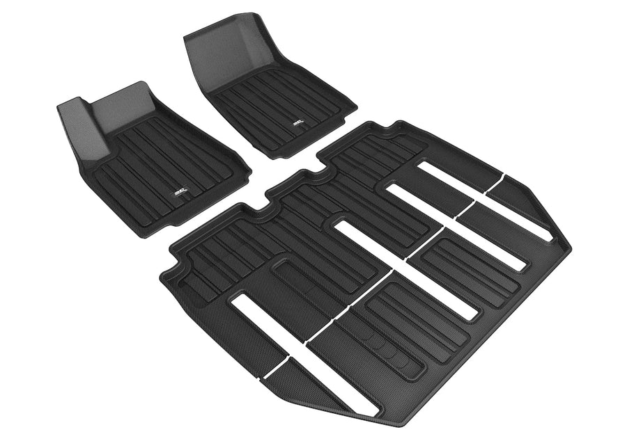 3D MAXpider Elitect Custom Fit Floor Mat (Black) Compatible with Tesla Model X Folding 7-Seat 2017-2021 - Full Set