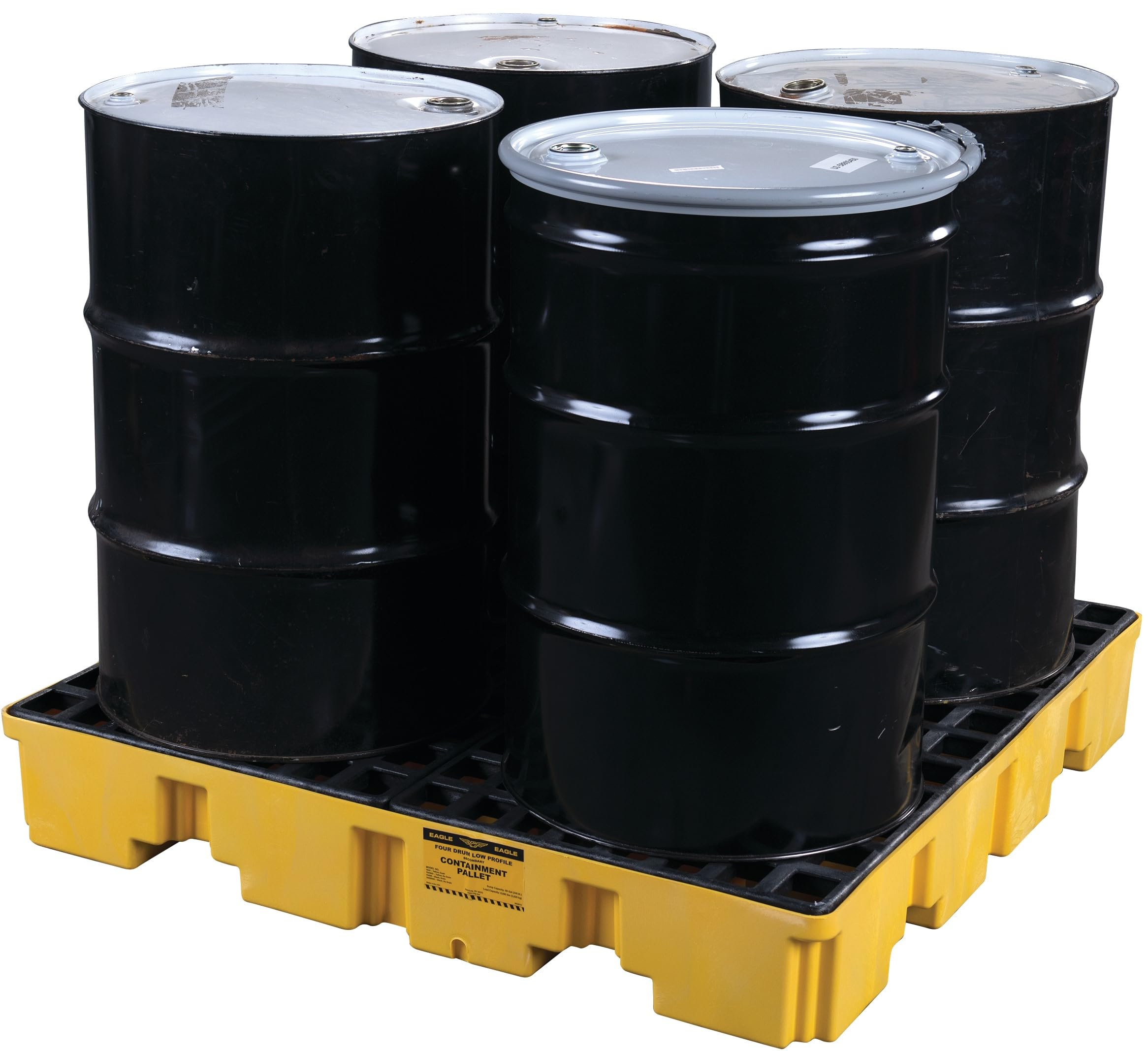 4 Eagle Drum Spill Containment Pallet with Forklift Pockets, 51.5"x51.5"x8", 66 Gallon Sump, 8,000 lbs. Load Capacity Secondary Containment Pallet, Made in USA, Yellow, 1645ND