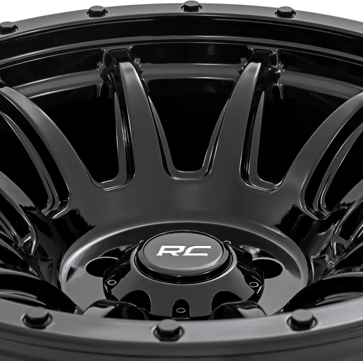 20x9 Rough Country 90 Series Wheel - 6x5.5" Bolt Pattern, 12mm Offset, One Piece Aluminum Rim, Gloss Black Finish with 12-Spoke Design for Trucks, Jeeps, Off-Road