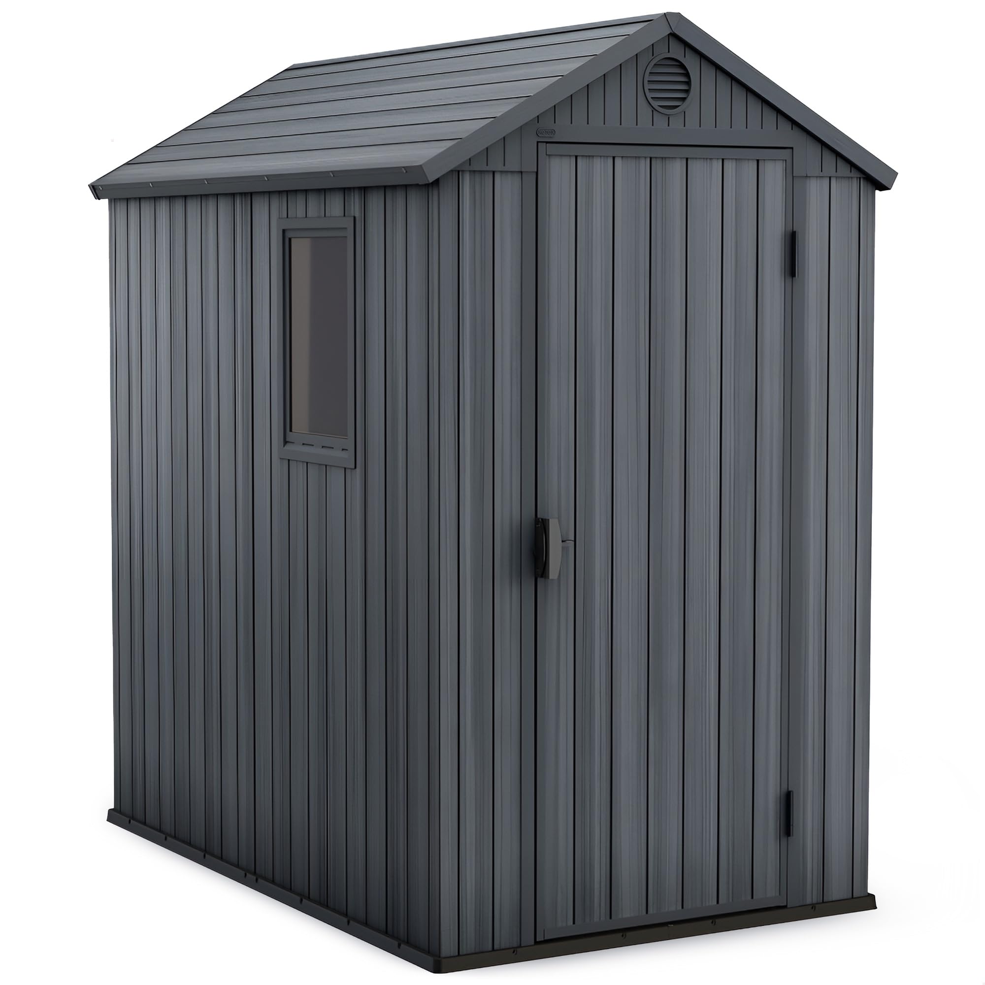 Keter 4x6 Feet Darwin Outdoor Storage Shed, Graphite Gray – Lockable Resin Organizer Unit with Single Door, Window, and Skylight for Backyard, Garden, or Lawn Organization