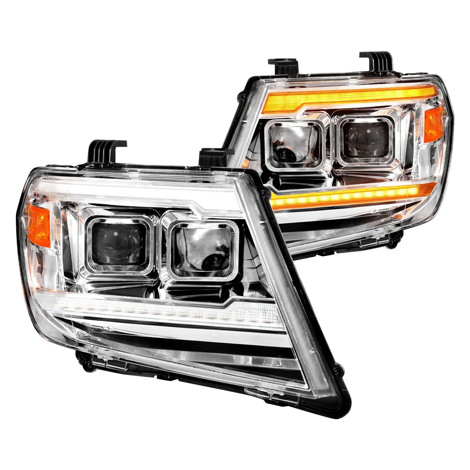 Chrome ANZO Projector Headlights With Sequential LED DRL