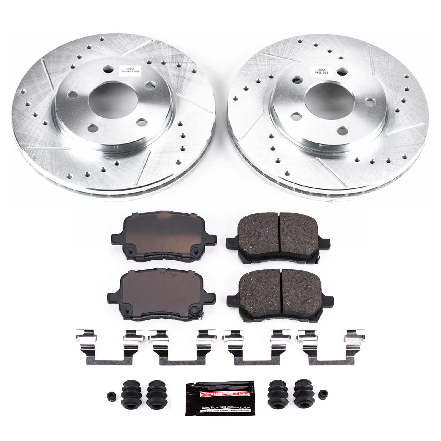 Power Stop K1617 Z23 Carbon Fiber Brake Pads with Drilled & Slotted Brake Rotors Kit For Chevrolet Malibu 2004-2008, Pontiac G6 2006-2007 [Model Specific]