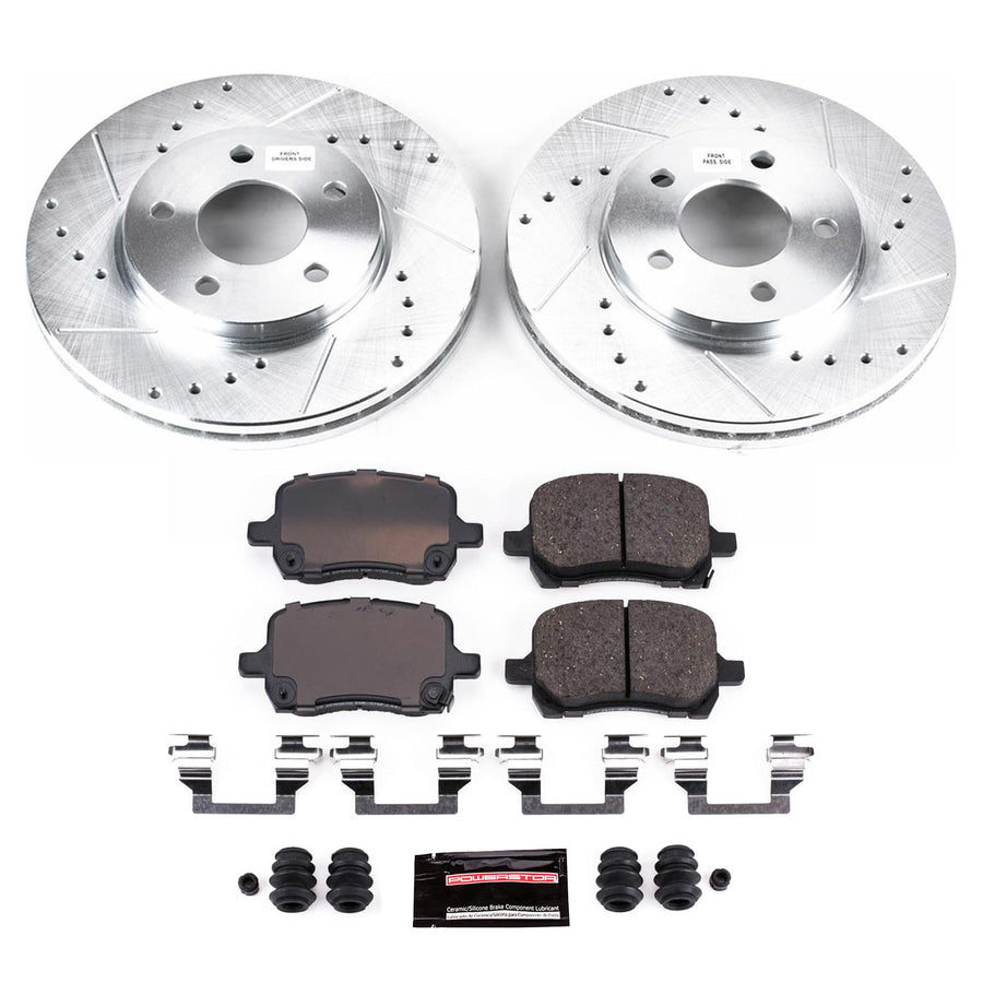 Power Stop K1617 Z23 Carbon Fiber Brake Pads with Drilled & Slotted Brake Rotors Kit For Chevrolet Malibu 2004-2008, Pontiac G6 2006-2007 [Model Specific]