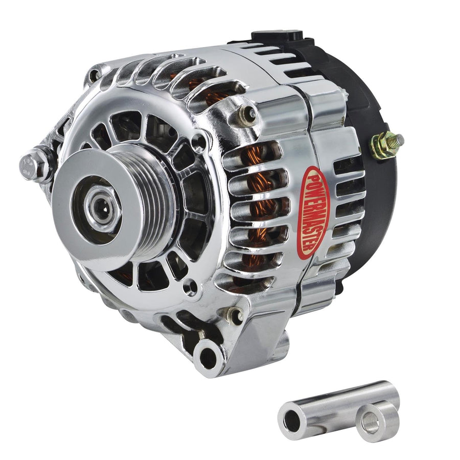 8-38529-113 Powermaster Chrome Alternator (165A 6 Groove Pulley Side Bat Post with Spacers 1 Wire)