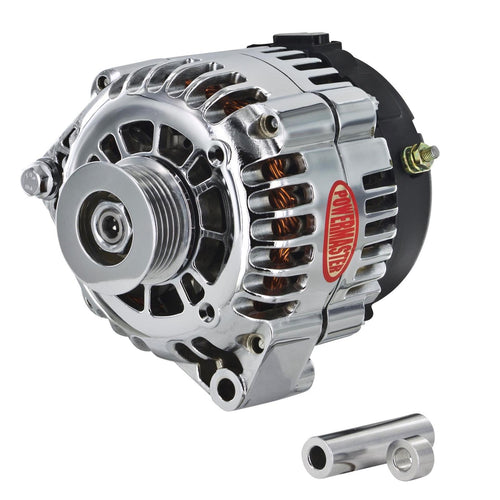 8-38529-113 Powermaster Chrome Alternator (165A 6 Groove Pulley Side Bat Post with Spacers 1 Wire)
