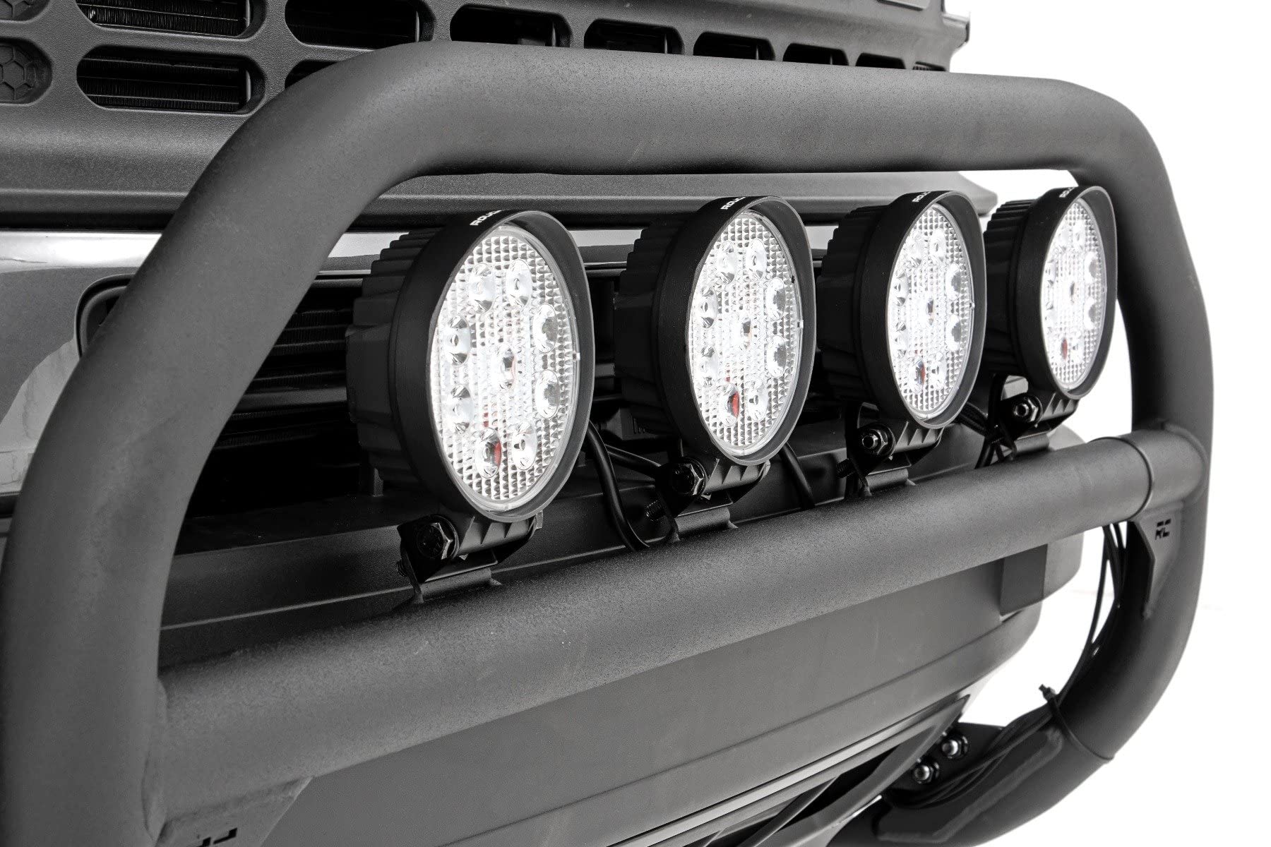Rough Country Nudge Bar with 4" Round Quad LED Lights for Ford Bronco Sport (2021-2024) - Low Profile Bull Bar with 108W, 9640 Lumen LED Pods