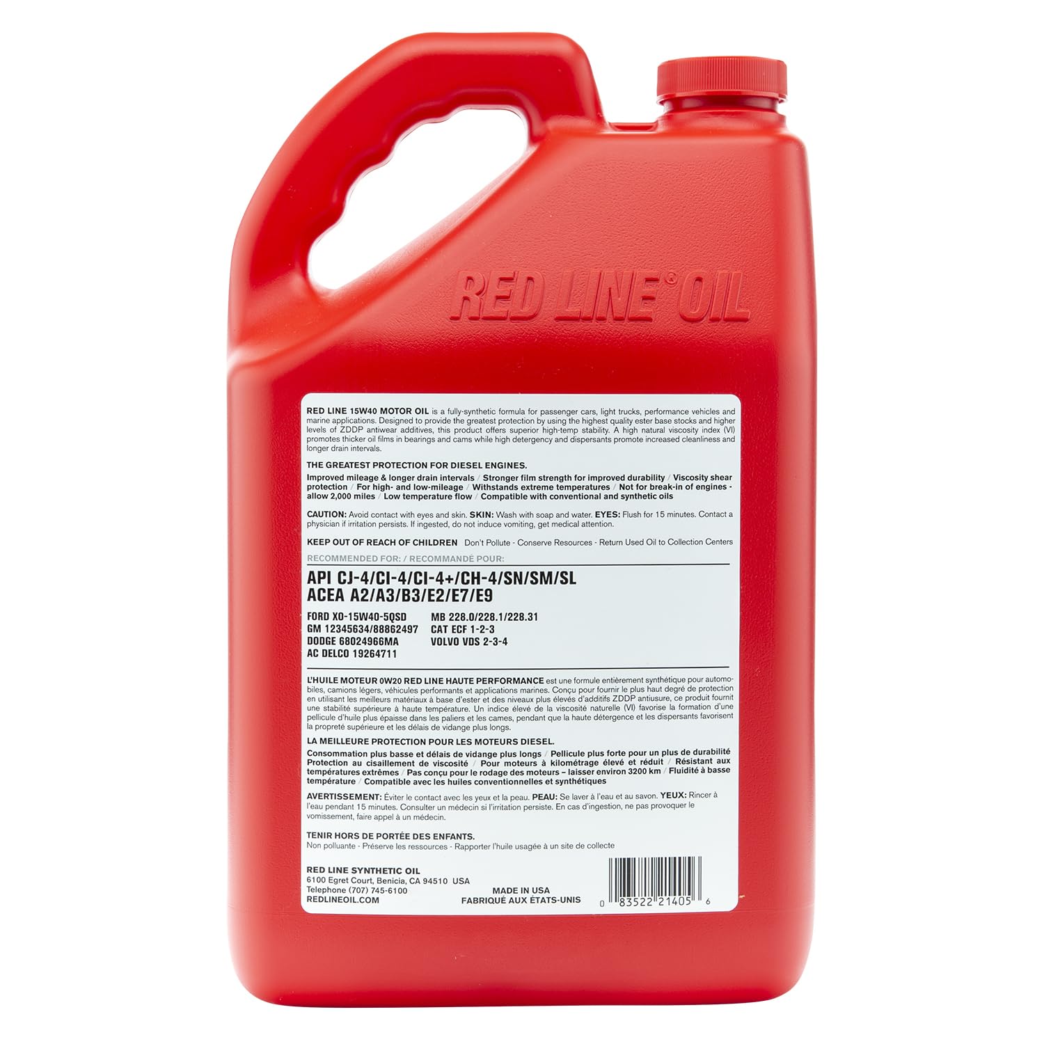 15W40 Synthetic Diesel Motor Oil Red Line - 1 Gallon