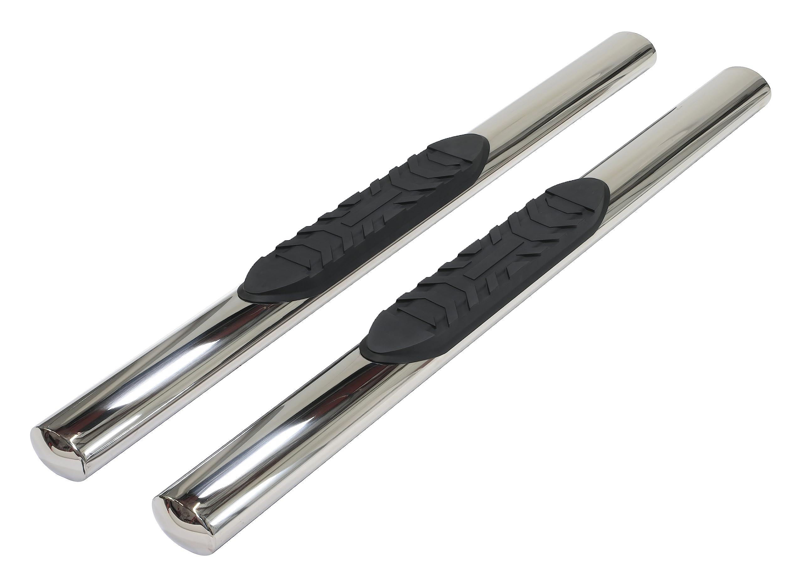 TrailFX Nerf Bars for Crew Max Toyota Tundra 2022-2025 Polished Stainless Steel 4 Inch Oval Straight Side Steps with Step Pads Welded End Caps Rocker Panel Mount Trailfx A1558S